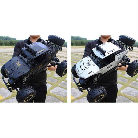 Black and silver off-road remote control climbing car in two views, knobby tires
