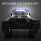 Front view of white RC military tank with blue dome LED light and black tracks