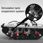 White RC military tank suspension detail with track wheels, black undercarriage