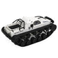 RC military-style tracked tank model in white with rubber tread tracks