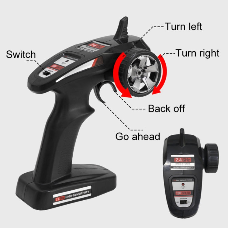Black 2.4GHz remote controller with steering wheel and switch buttons