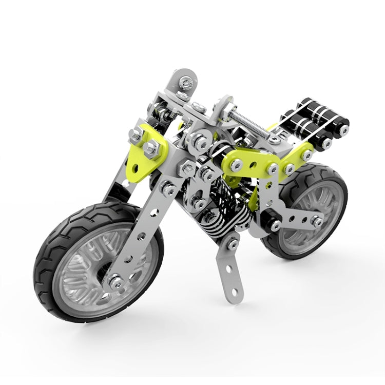DIY stainless steel street motorcycle building kit model with lime green panels