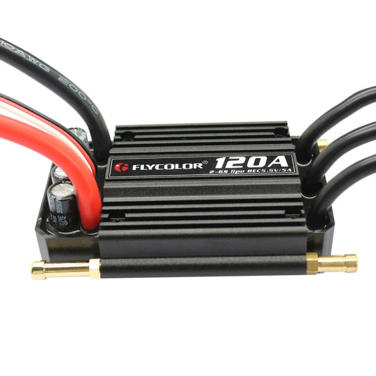 Flycolor 120A RC speed controller with wire leads and gold output terminals