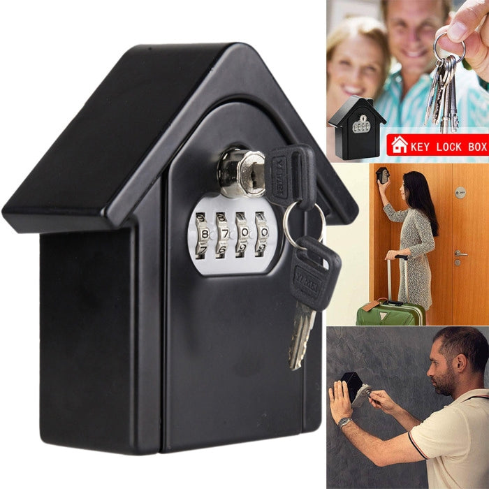 Black hut-shaped key lock storage box with keypad and 1 key