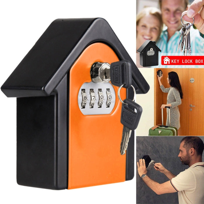 Orange hut-shaped key lock storage box with keypad and 1 key