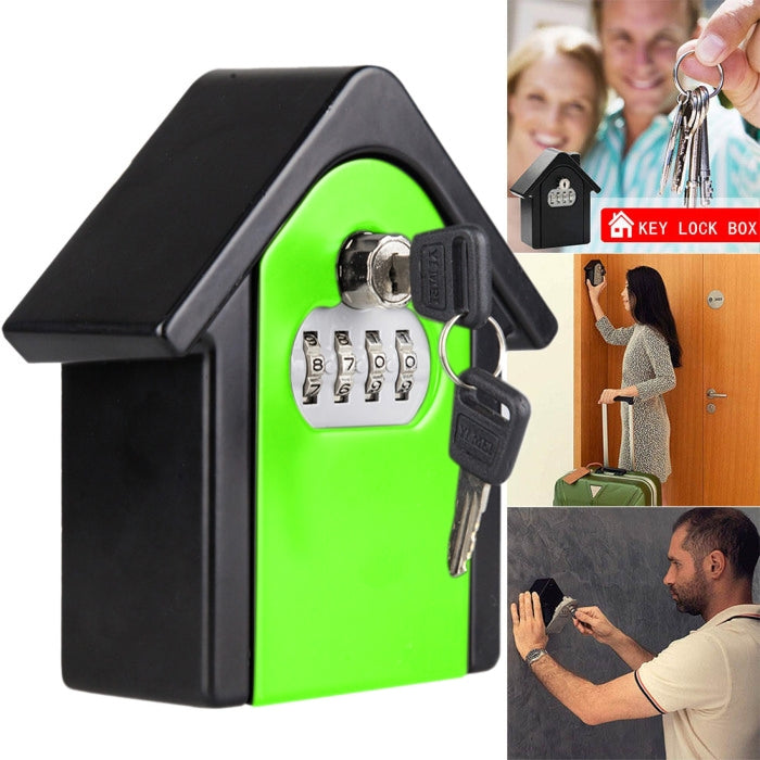 Green hut-shaped key lock storage box with keypad and 1 key