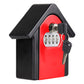 House-shaped key lock box with red face, numbered keypad, and hanging keys
