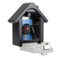 Open house-shaped key lock box showing numbered keypad and key holder inside