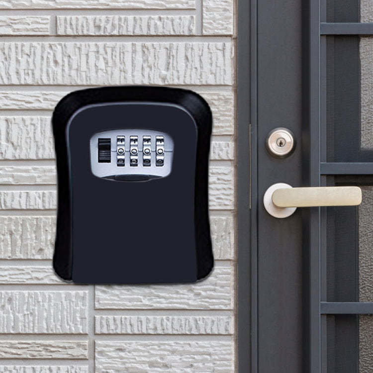 Dark grey password lock storage box with 4-number keypad, wall-mounted front view.