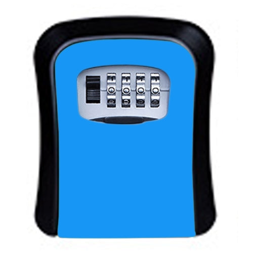 Blue password lock storage box with 4-number keypad, front close-up.