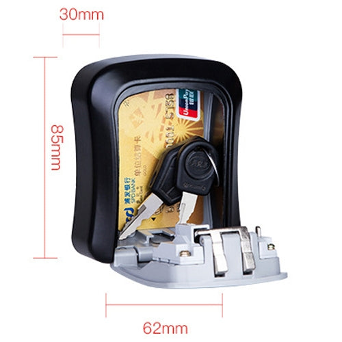 Black password lock storage box with combination keypad and key slot, side view.