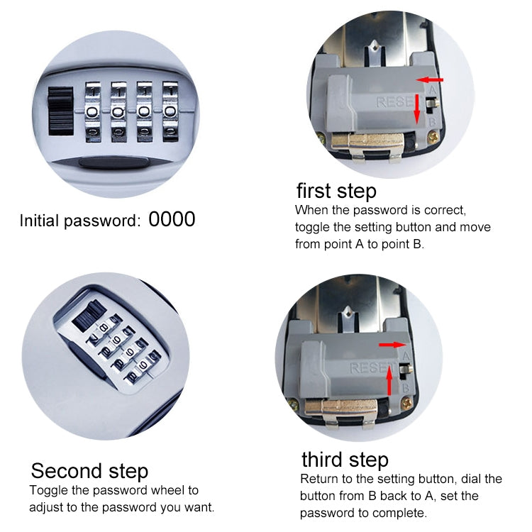 Black password lock storage box with 4-number combination keypad, close-up front.