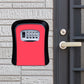 Red password lock storage box with 4-number keypad, wall-mounted front view.
