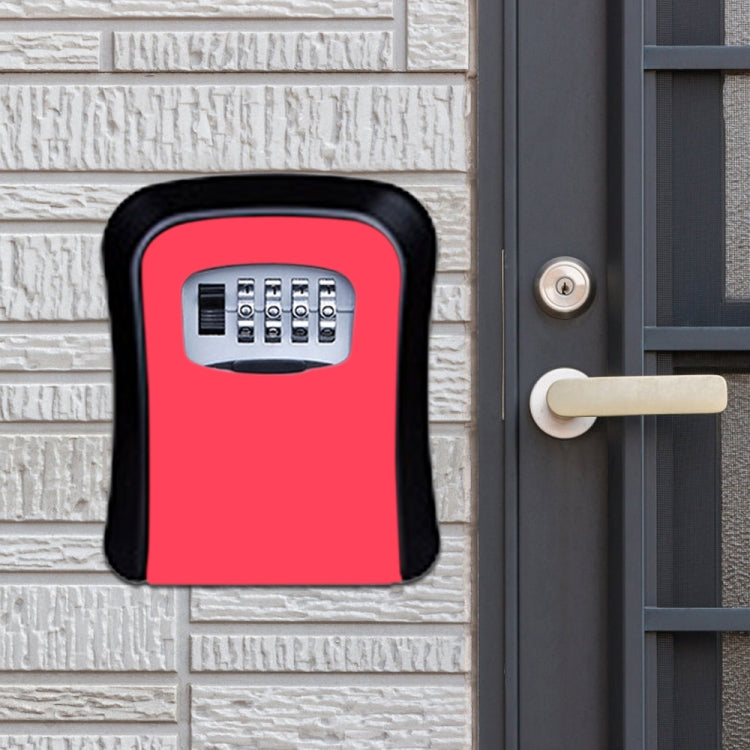 Red password lock storage box with 4-number keypad, wall-mounted front view.