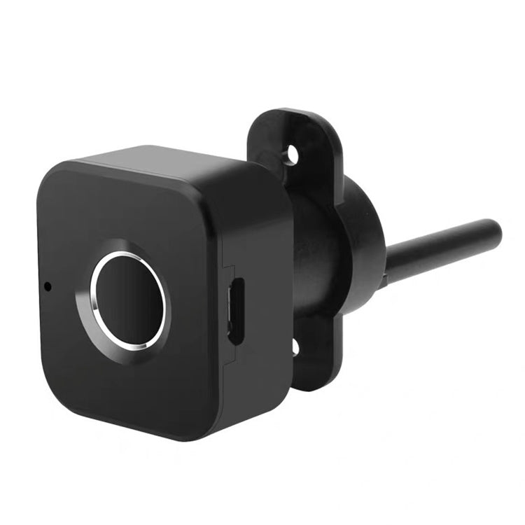 Black fingerprint smart lock cylinder with lever handle and illuminated circular sensor