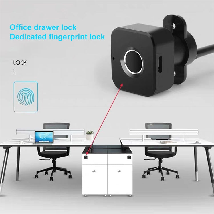 Black office drawer fingerprint lock with circular sensor ring and side control slot