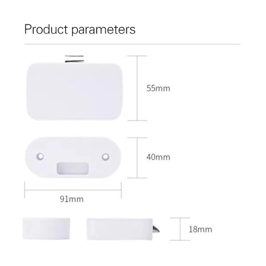 T1 APP smart invisible drawer lock with size diagram of mounting pieces
