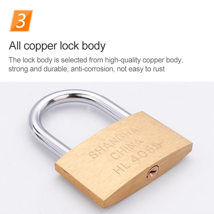 Copper padlock body with keyhole and engraved text; U-shaped shackle