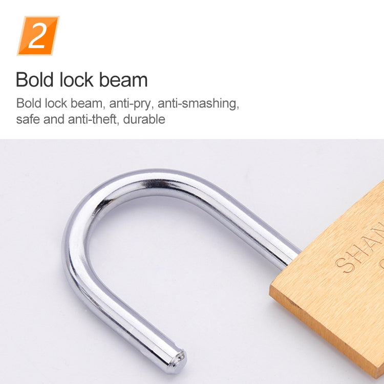 Copper padlock with bold U-shaped lock beam and tan body