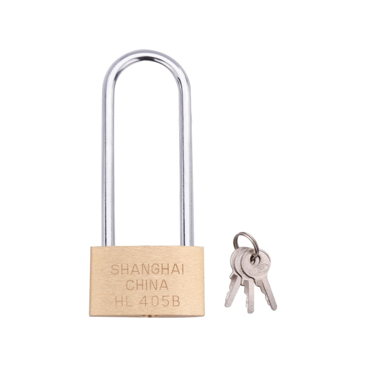 Small copper padlock with silver shackle, tan body, includes two keys
