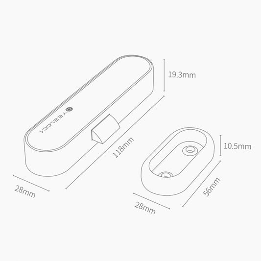 Smart drawer lock switch showing compact size and mounting base, white with gray parts