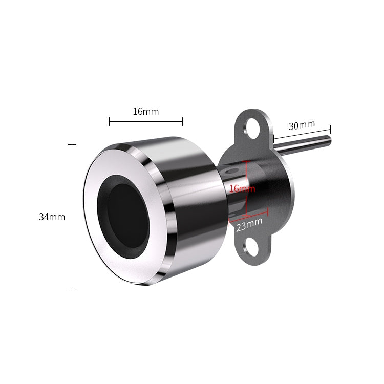 Smart fingerprint lock cylinder with mounting plates and size markings for drawer use