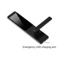 Black electronic door lock with lever handle and card reader on top panel