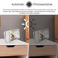 LED mirror clock with bright time digits on bedside table, white frame