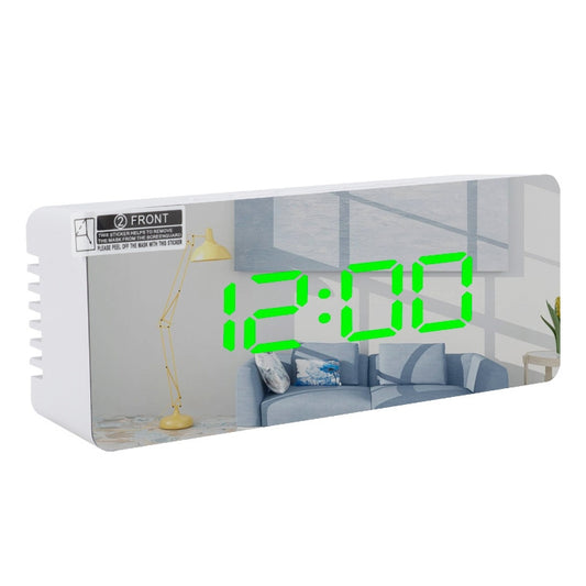 LED mirror alarm clock, white body with green LED time display