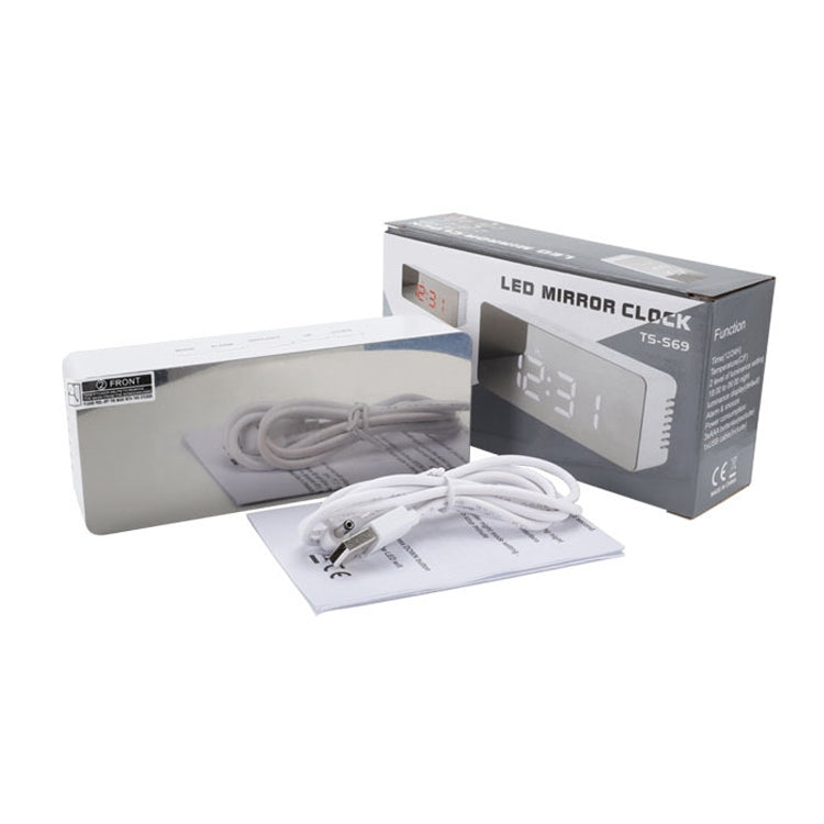 LED mirror alarm clock with cables and instruction papers, boxed for sale