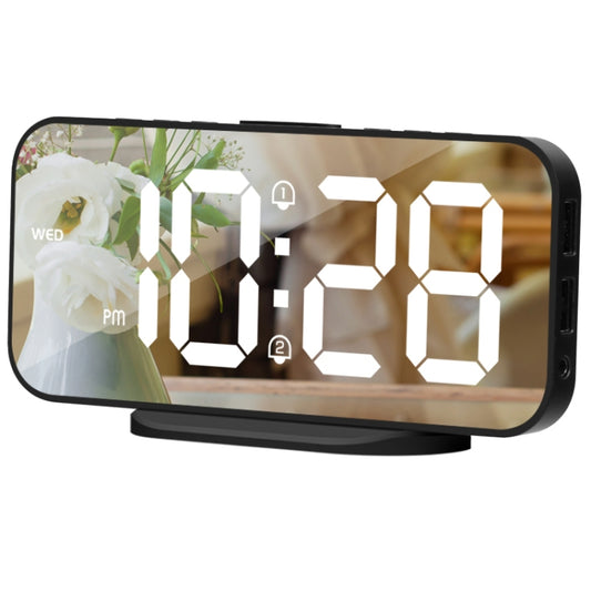 Black LED mirror snooze alarm clock with large digital time display