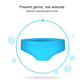 Blue women's silicone swim trunks, mid-rise brief with smooth wide waistband.