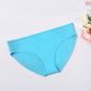Blue women's silicone swim trunks, smooth molded brief with wide waistband.