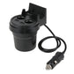 Black dual USB car charger holder cup with dual-port top and cigarette-lighter cable
