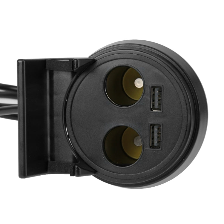 Black dual USB port face with two charging slots on car charger holder