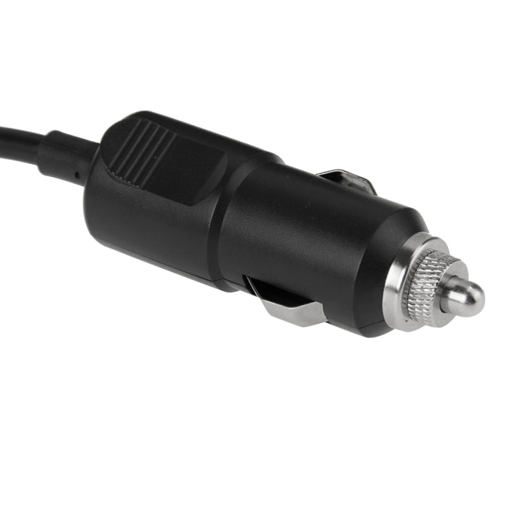 Black cigarette lighter plug with metal tip and connected power cable