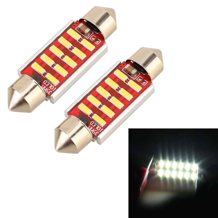 Pair of 31mm LED festoon dome lights with red circuit boards and metal caps