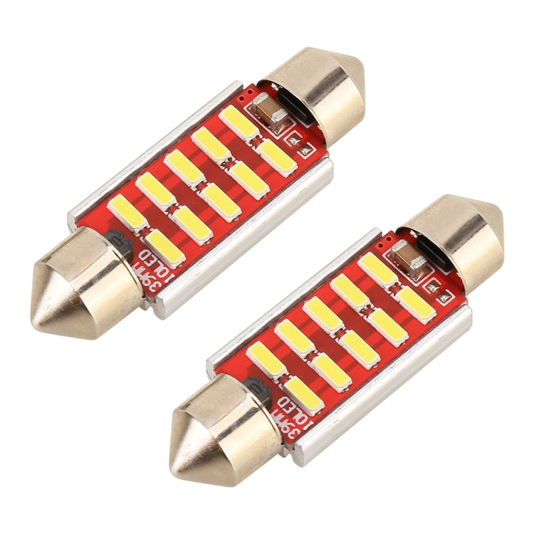 Pair of 31mm LED festoon dome lights with metal bases and red PCB, front view