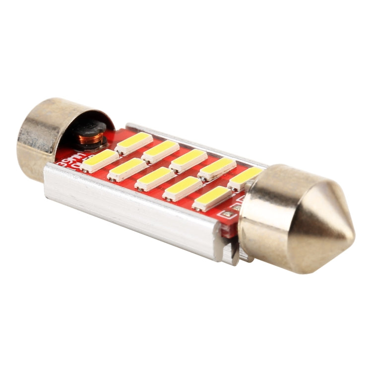LED festoon dome light with red PCB and multiple SMD LEDs, metal caps