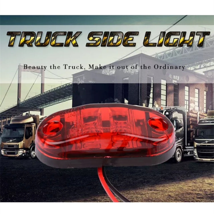 Red oval LED truck side marker light with bright red glow and two mounting holes.