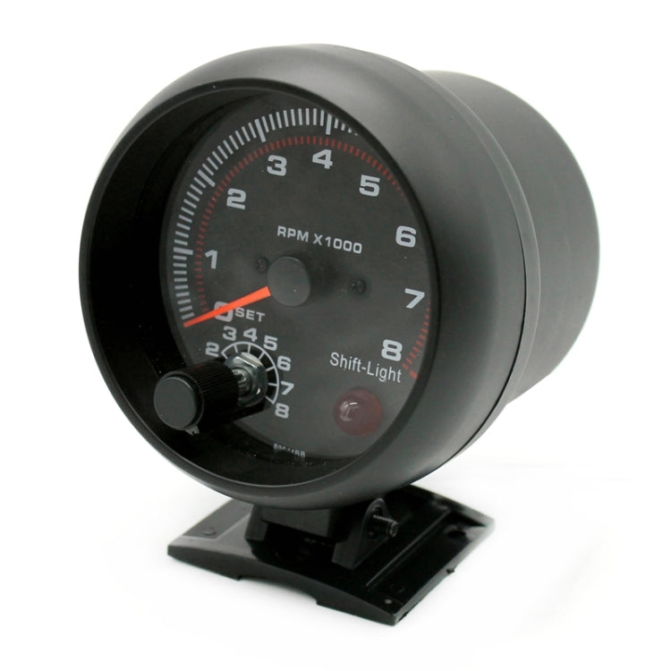 3.75-inch 12V car tachometer angled view with black bezel and RPM x1000 scale