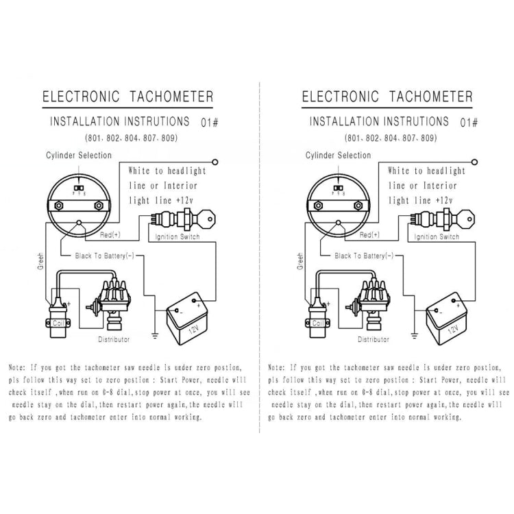 Electronic tachometer wiring instruction diagram on paper sheet