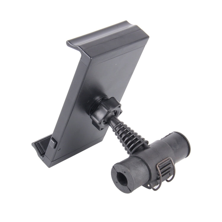 Tablet car headrest holder plate with spring clamp attachment, dark gray