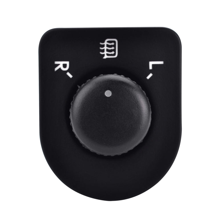 Rear mirror adjustment switch knob, front view with R- and L symbols and wavy icon
