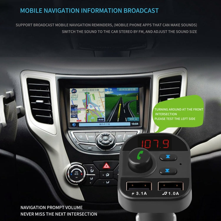 Bluetooth FM transmitter car kit near dashboard with FM LCD 107.3 and controls