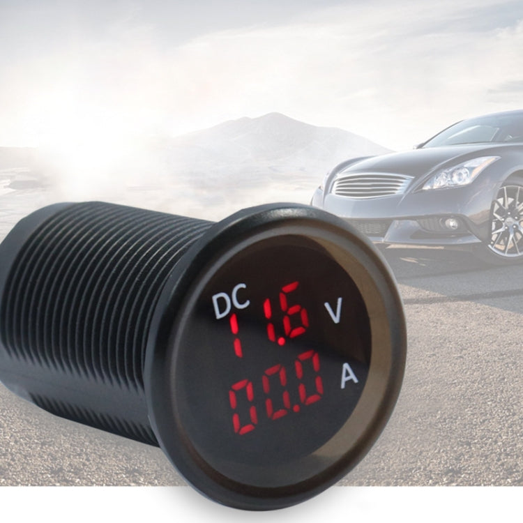 Waterproof DC voltmeter and ammeter gauge with red LED numbers on round face