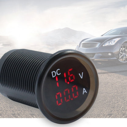 Waterproof DC voltmeter and ammeter gauge with red LED numbers on round face