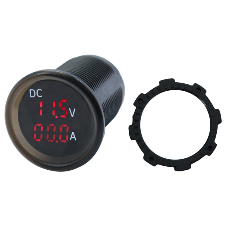 DC voltmeter and ammeter gauge with red LED display and included mounting ring