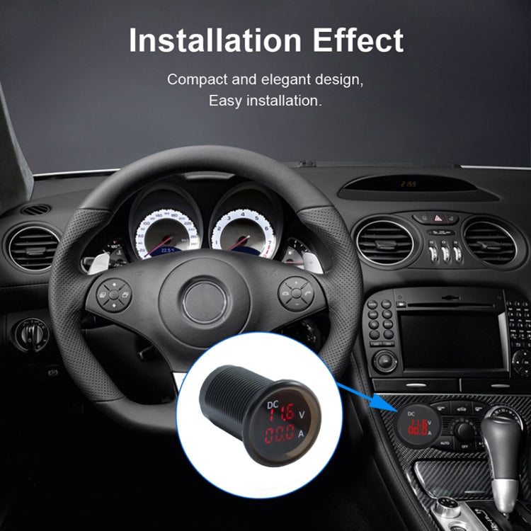 Waterproof DC voltmeter and ammeter gauge module with red LED display, threaded body