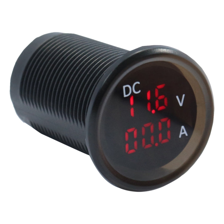 Compact DC voltmeter and ammeter gauge with red LED V and A readouts